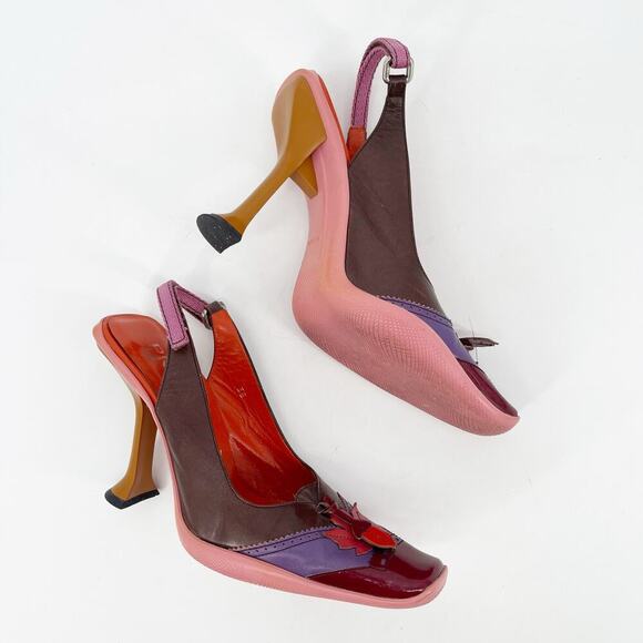 Rare Prada F/W 1999 Multicolor Acorn Leaf Square Toe Sporty Slingback Heel IT 38 - Picture 3 of 13